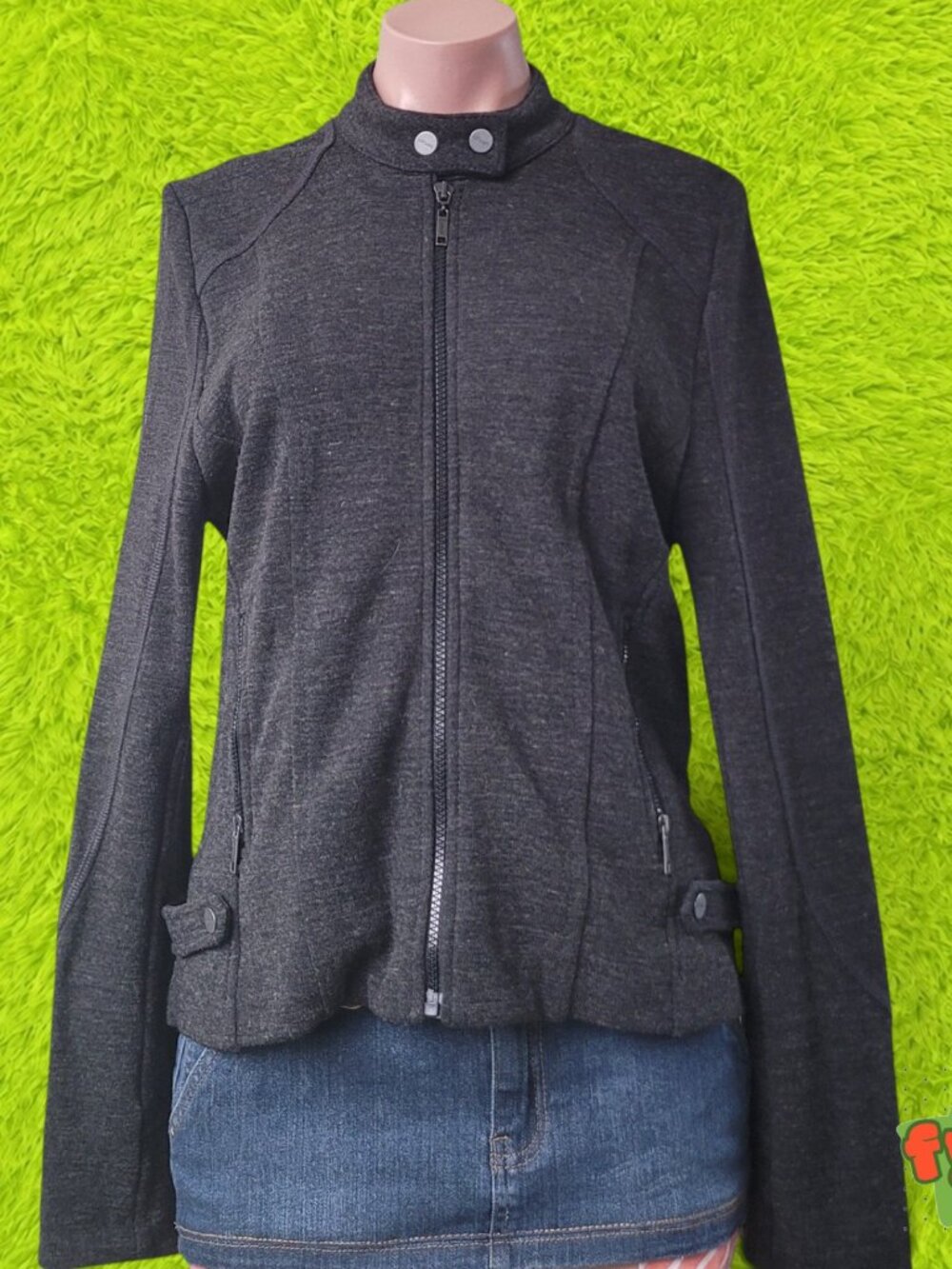Olsen Biker Style Grey Wool Blend Knit Jersey Jacket (8)